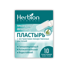 Лейкопластырь Herbion 19мм х 72мм №10 бактериц., Прозрачный, c экстр. лекар. растений, водонепр,