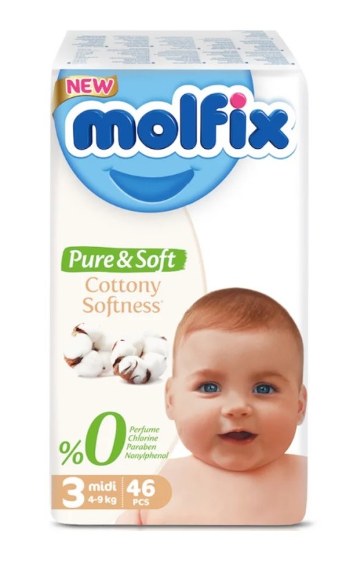 Подгузники Молфикс Pure Soft ДЖАМБО Пак 3 Midi №46 (4-9кг)