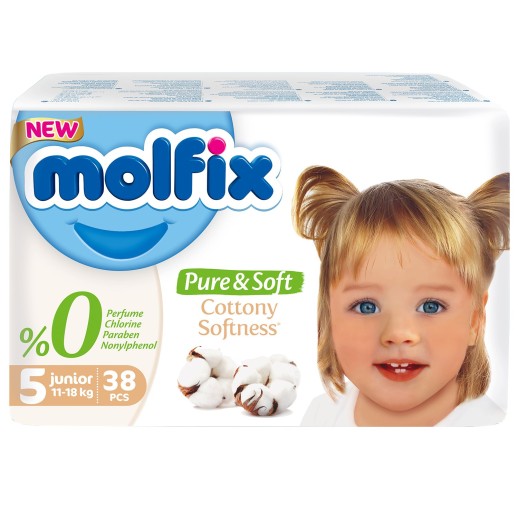 Подгузники Молфикс Pure Soft ДЖАМБО Пак 5 Junior №38 (11-18кг)
