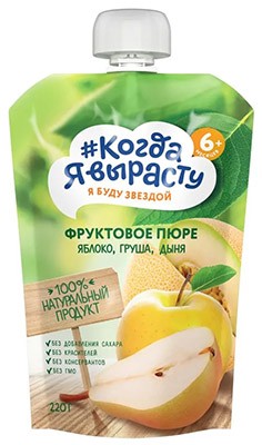 КЯВ пюре Яблоко-Груша-Дыня 220г (пауч)
