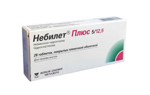 Небилет Плюс 5 мг/12,5мг №28 таб. (Небиволол+ Гидрохлортиазид)