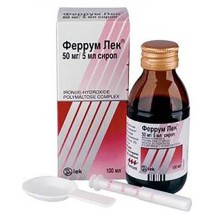 Феррум Лек 50мг/5мл 100мл сироп (железа III гидроксид в комплексе с полимальтозой)