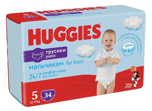 Подгузники - трусики Хаггис Джамбо для мальчиков №5/34шт (12-17кг)