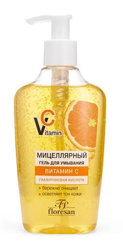 Гель для умывания мицеллярный Флоресан, Витамин С, Гиалуроновая к-та 250мл Ф-678