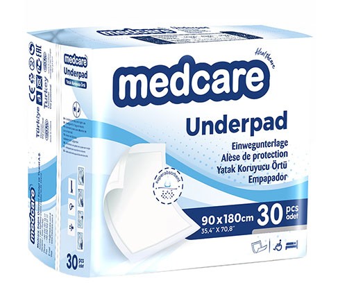 Пеленки MEDCARE UNDERPAD Normal 90х180см №30 с боковыми крыльями (Голубая)