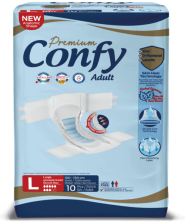 CONFY - Подгузники для взрослых Premium Adult №10 (размер-L) талия: 100-150 см 8 капель