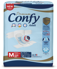CONFY - Подгузники для взрослых Premium Adult №10 (размер-M) талия: 85-125см 8 капель
