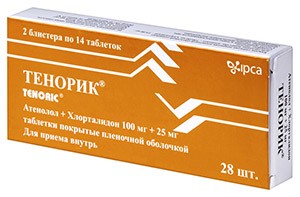 Тенорик 100мг/25мг №28 таб.(Атенолола 100мг, Хлорталидона 25мг)