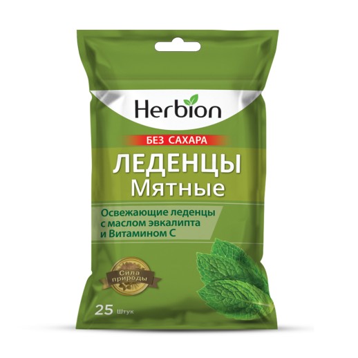 Леденцы Herbion Мята без сахара №25 леденцы освежающие с маслом Эвкалипта и вит.С