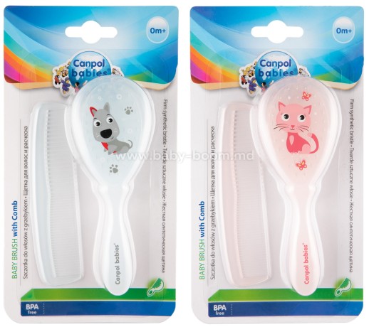 CANPOL - Щетка для волос (твердая щетина) + расческа Милые Зверята