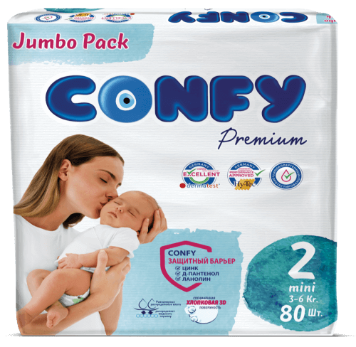 КОНФИ - Подгузники детские Premium Mini 2 №80 (3-6кг)