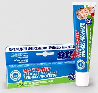911 Мостаден крем для фиксации зубных протезов. Экстрасильная фиксация (Мятн.вкус) 40мл