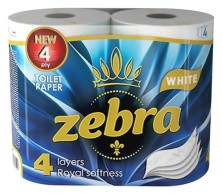 Туалетная бумага Zebra White 4-х слойная №4 рулона
