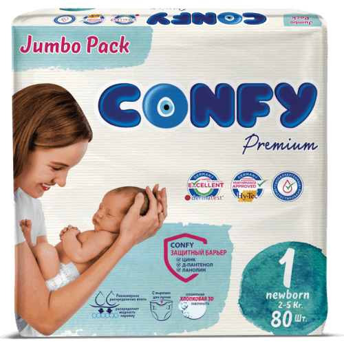 КОНФИ - Подгузники детские Premium Newborn 1 №80 (2-5кг)