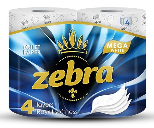 Туалетная бумага Zebra White Mega 4-х слойная №4 рулона