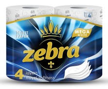 Туалетная бумага Zebra White Mega 4-х слойная №4 рулона