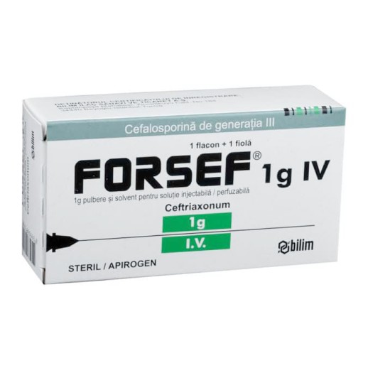 Форсеф 1г В/В + р-ль вода для инъекций (Цефтриаксон)