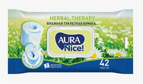 Туалетная бумага AURA Nice влажная Herbal Therapy (42 шт.) c крышкой