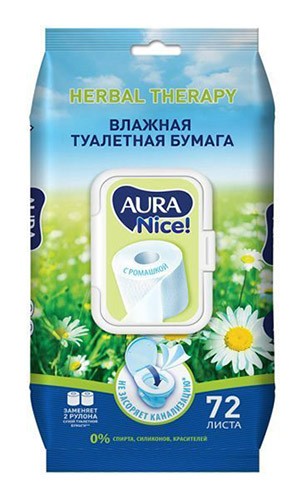 Туалетная бумага AURA Nice влажная Herbal Therapy (72 шт.) c крышкой
