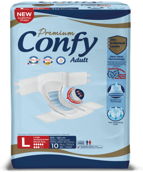 КОНФИ - Подгузники для взрослых Premium Adult №10 (размер-L) талия: 100-150 см 8 капель