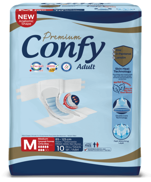 КОНФИ - Подгузники для взрослых Premium Adult №10 (размер-M) талия: 85-125см 8 капель