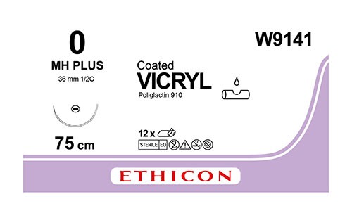 Викрил 0 МН Рlus с иглой 36мм 1/2с W9141 (0,75м)