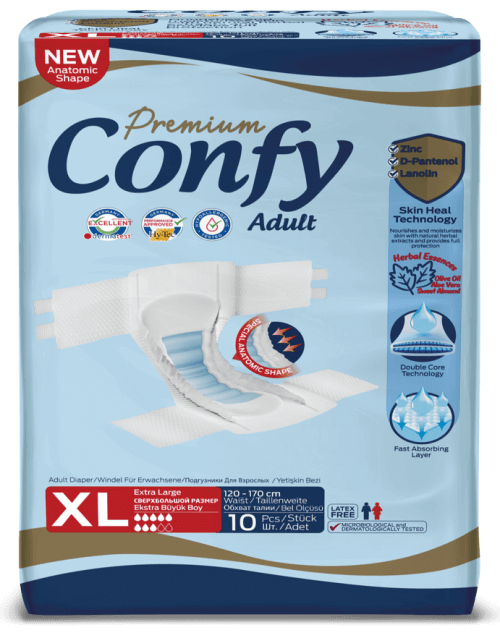 КОНФИ - Подгузники для взрослых Premium Adult №10 (размер-XL) талия: 120-170 см 8 капель