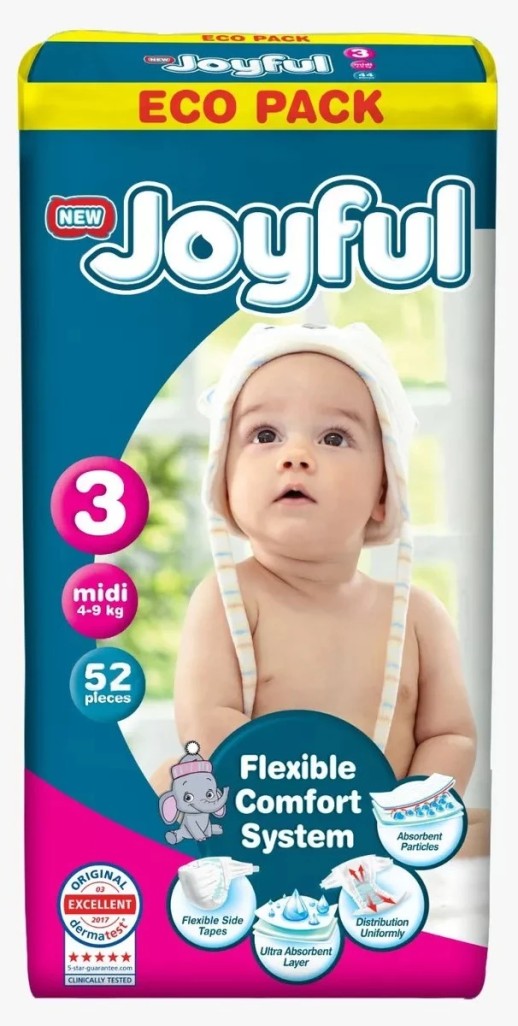 Подгузники JOYFUL Midi №52 (4-9кг) р-р 3
