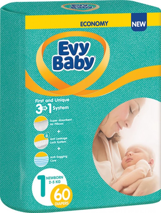 Подгузники Эви Бэби Newborn №1 (60 шт) ЭкономПак