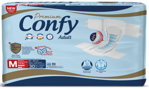 КОНФИ - Подгузники для взрослых Premium Adult №30 (размер-M) талия: 85-125см 8 капель