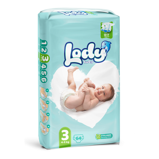 Подгузники LODY AIR Midi 3 №64 (4-9кг) JUMBO PACK