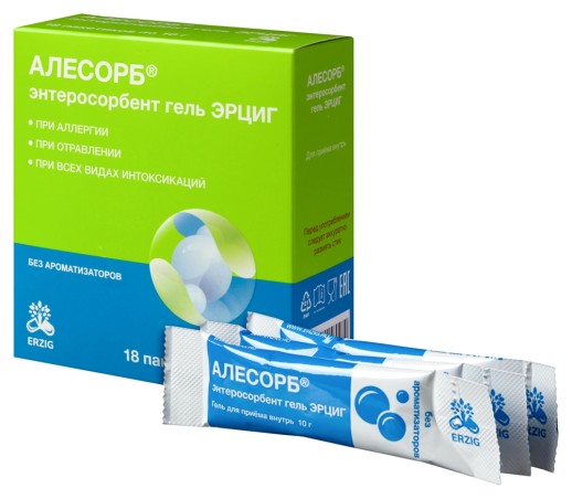Алесорб 10г №18 пак., гель для приема внутрь (Энтеросорбент гель Эрциг)
