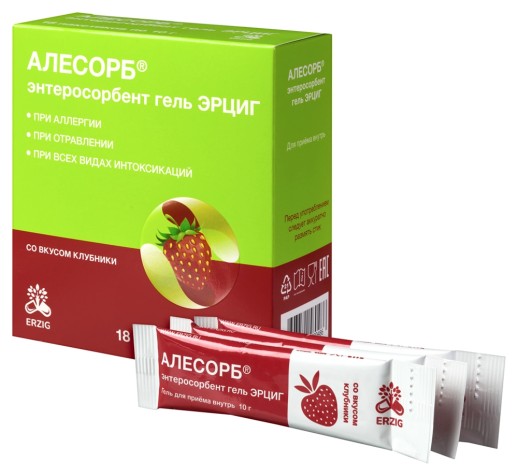 Алесорб 10г №18 пак., гель для приема внутрь вкус Клубники (Энтеросорбент)