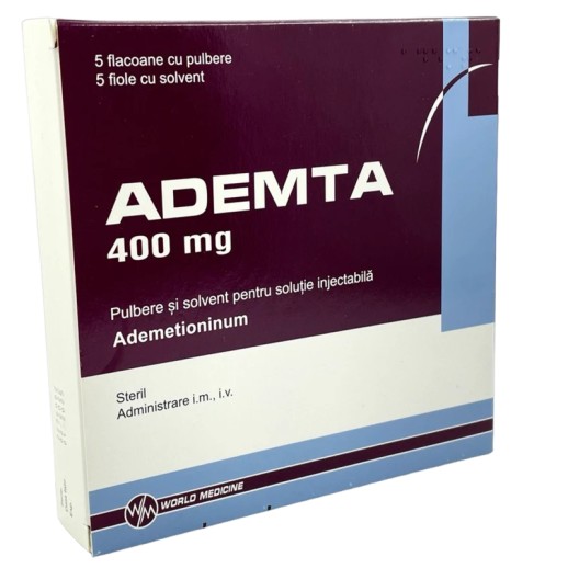 Адемта 400мг №5 лиоф.д/приг р-ра д/ин.+ р-ль 5мл №5 (Адеметионин) аналог-Гептрала