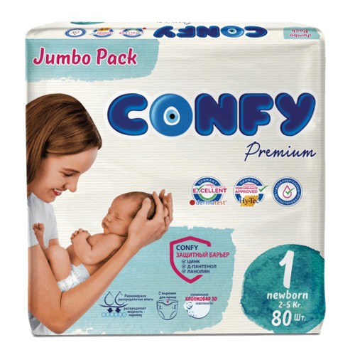 КОНФИ - Подгузники детские Premium Newborn 1 №80 (2-5кг)