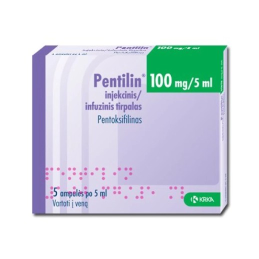 Пентилин 100мг/5мл №5 р-р для инъекций и инфузий (Пентоксифиллин)