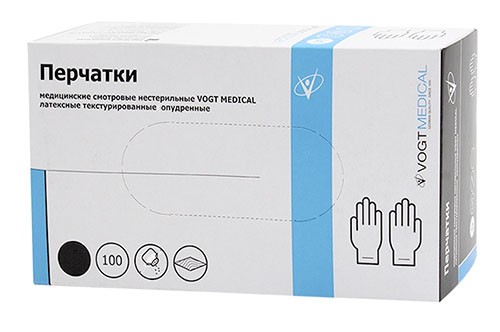 Перчатки латексные смотровые н/ст р-р L (8-9) №100 опудренные текстурированные