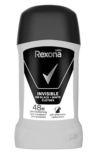 Дезодорант REXONA стик мужской 50мл Invisible Black+White