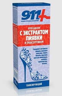 911 Тонизирующий с экстрактом Пиявки и Троксерутином гель-бальзам для ног 85мл