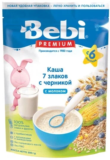 Bebi каша молочная 7 злаков с черникой 200г