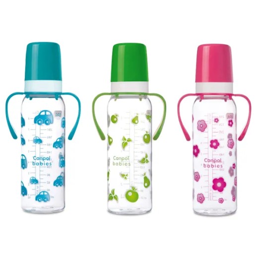 CANPOL - Бутылочка пластиковая 250мл с рисунком и ручкой