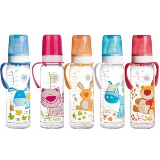 CANPOL - Бутылочка пластиковая 250мл с ручкой Милые Животные