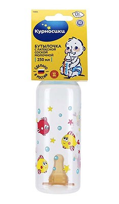 Бутылочка Курносики 250мл с латексн.соской медленный поток 0+мес - Арт. 11006
