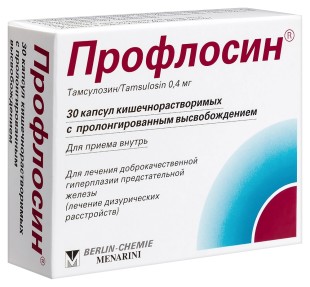 Профлосин 0,4мг №30 капс. с пролонгированным высвобождением (тамсулосин гидрохлорид)